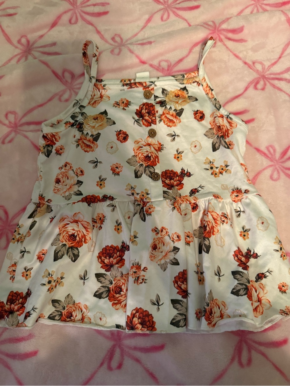 SHEIN Girls White Floral Spaghetti Strap Peplum Top with Orange Roses